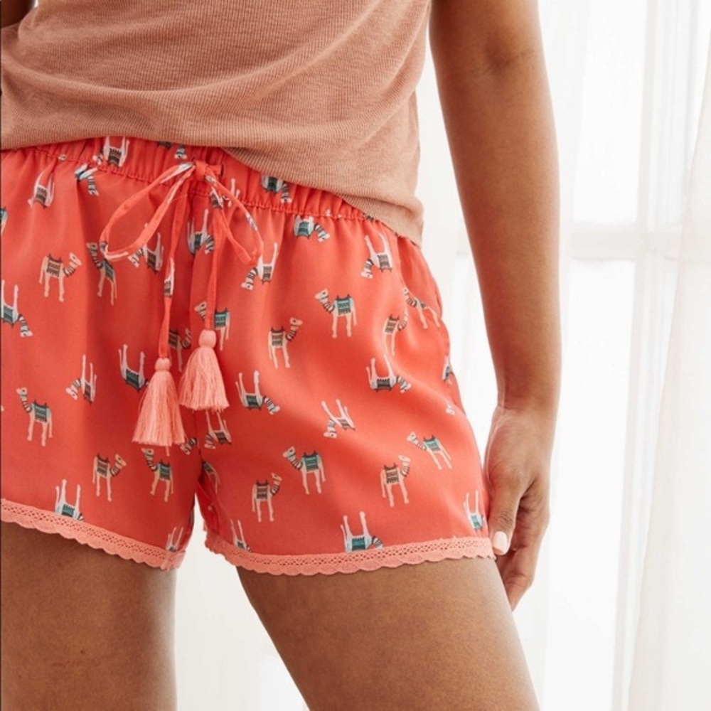 Aerie Satin Camel Print PJ Drawstring Shorts (XS)